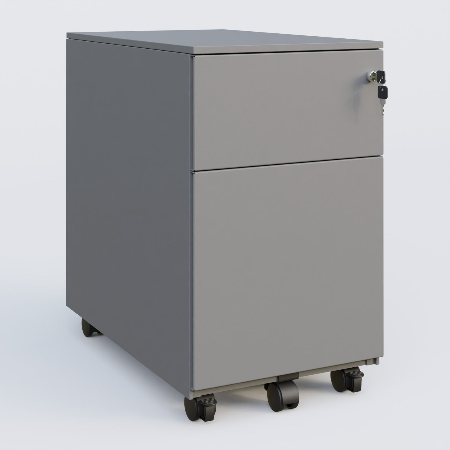 Caisson métal slim sur roulettes 2 tiroirs H57xL32xP54cm/ aluminium