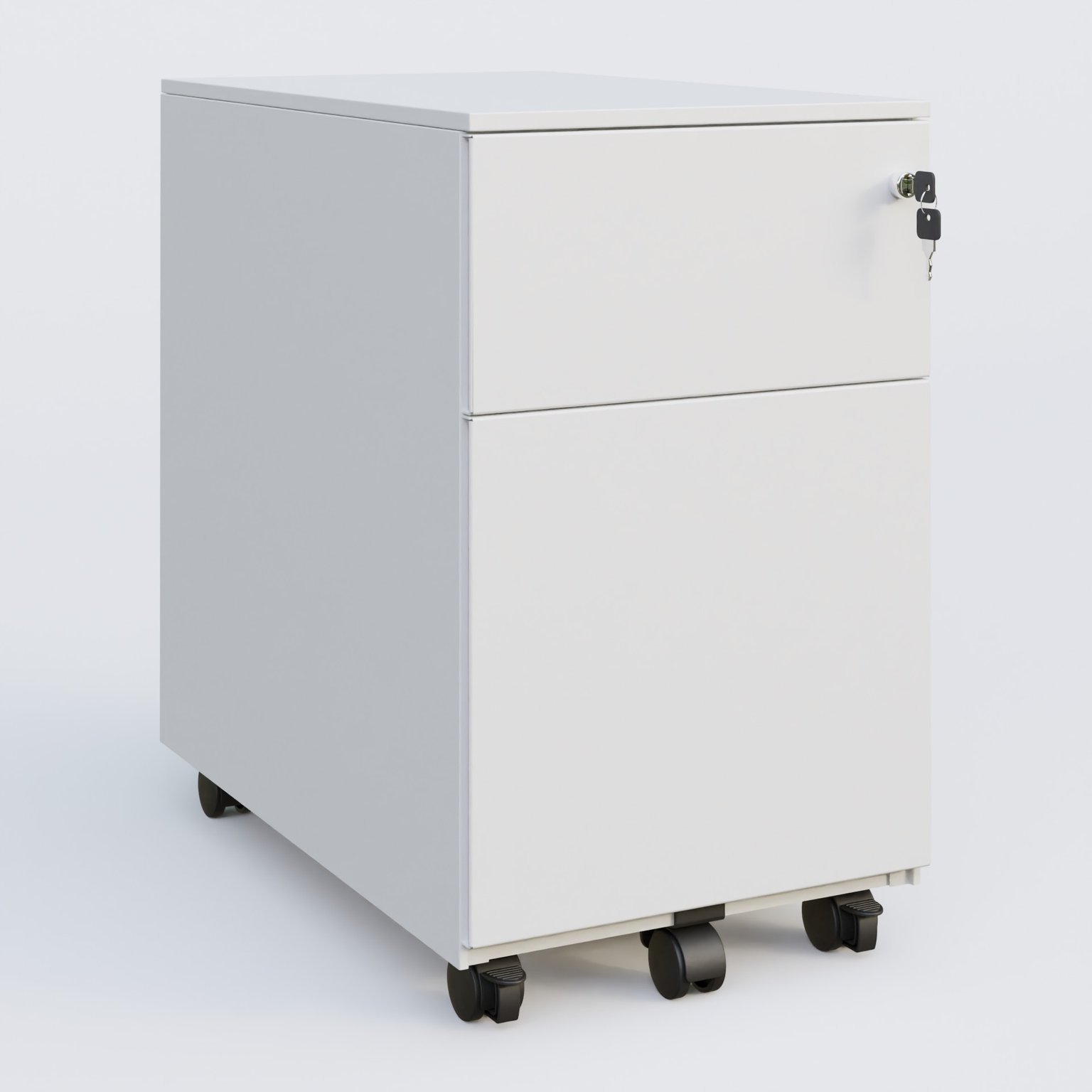 Caisson métal slim sur roulettes 2 tiroirs H57xL32xP54cm/ blanc