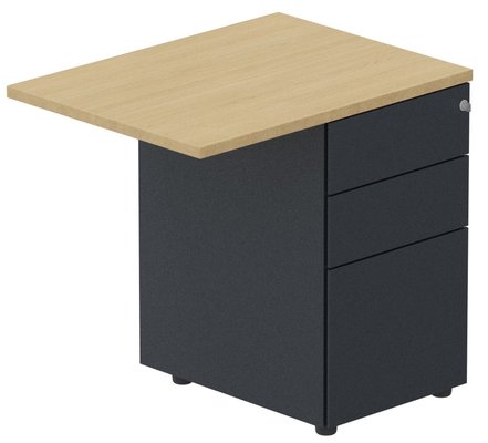 Gamme K1 - Extensions - Plans droits - K1- Retour direct 100x60 sur caisson métal HB 3 tiroirs - Finitions = Plateau: Chêne (CE) / Piétements: Anthracite(AL)