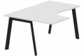 K8 Plan compact 90° asymétrique 180x120x80/ 60cm sur pied de soutien - retour à gauche -Finitions : PLATEAUX: BLANC (BL) / PIETEMENTS: NOIR (NR)