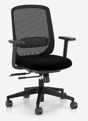 OPERATIVE - Dossier résille - SOLO fauteuil opérative synchrone, dossier résille coloris noir avec renfort lombaire réglable en hauteur, tissu BONDAI coloris noir, accotoirs réglables en hauteur, structure nylon noir