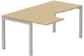 K3- Plan compact 90° asymétrique 180x120x80/60cm sur pied de soutien - retour à gauche -Finitions : PLATEAUX: CHENE (CE) / PIETEMENTS: ALUMINIUM (AL)