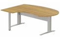 K1 Voile de fond Métal - Plan compact 90° asymétrique Manager 190x141x104/60cm sur pied de soutien - retour à gauche -Finitions : PLATEAUX: NOYER (NO) / PIETEMENTS: ALUMINIUM (AL)