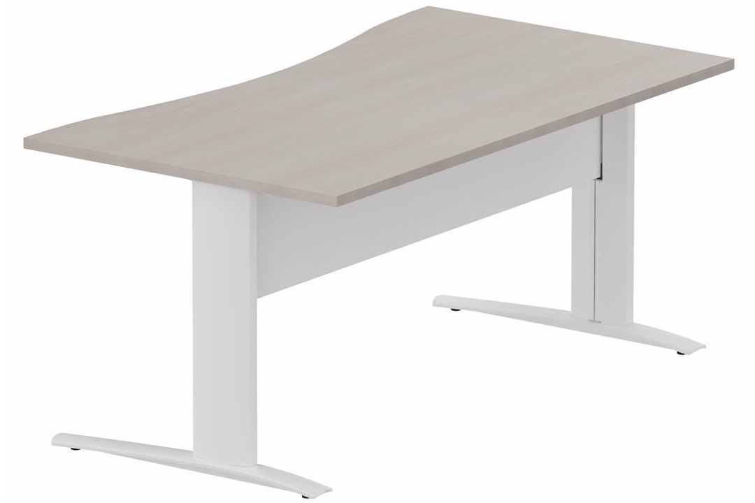 Plan vague symétrique, VDF Métal, 160x90x80cm, plateau acacia, structure blanc