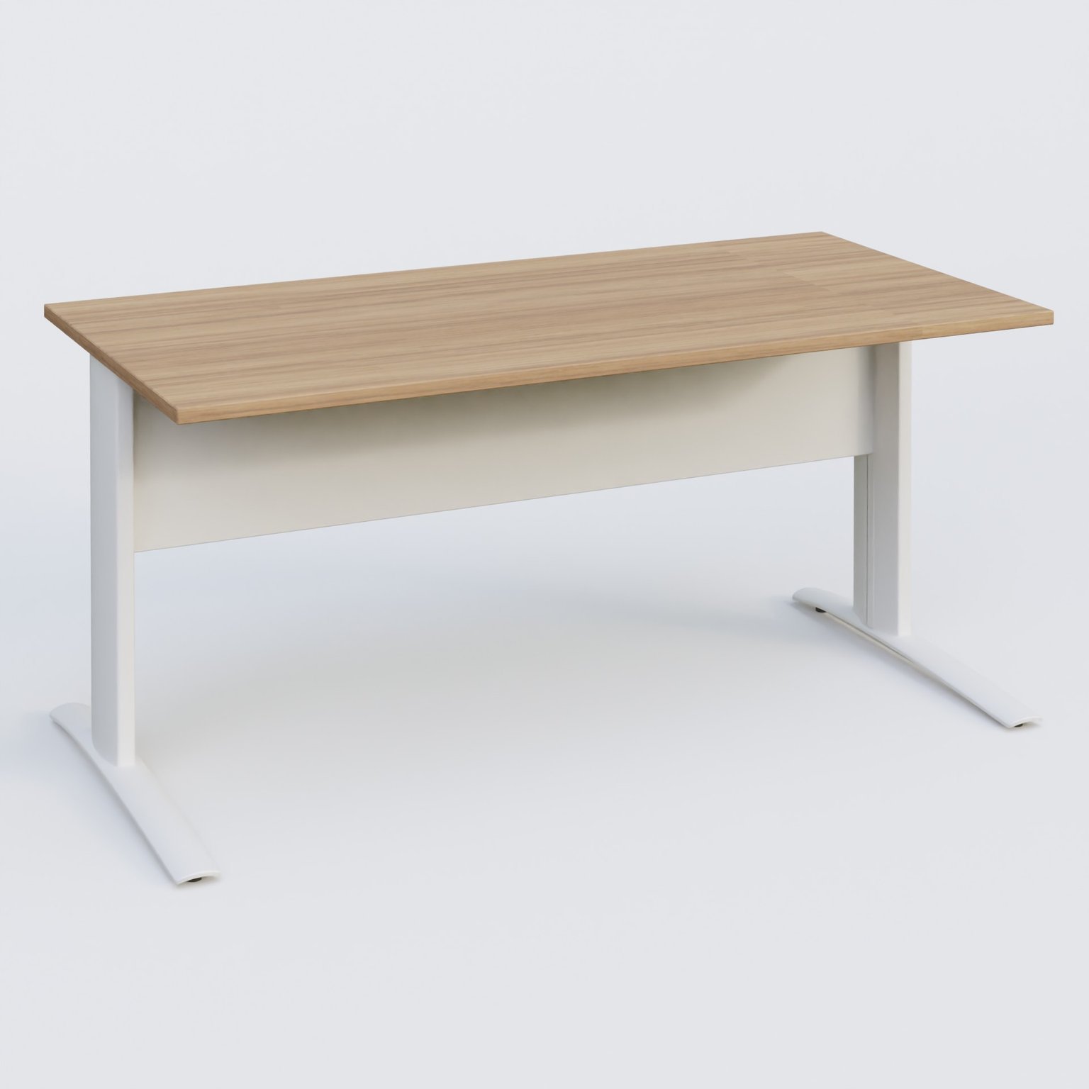 K1 Plateau droit 160x80 avec voile de fond métal. Plateau Noyer et pietement Blanc