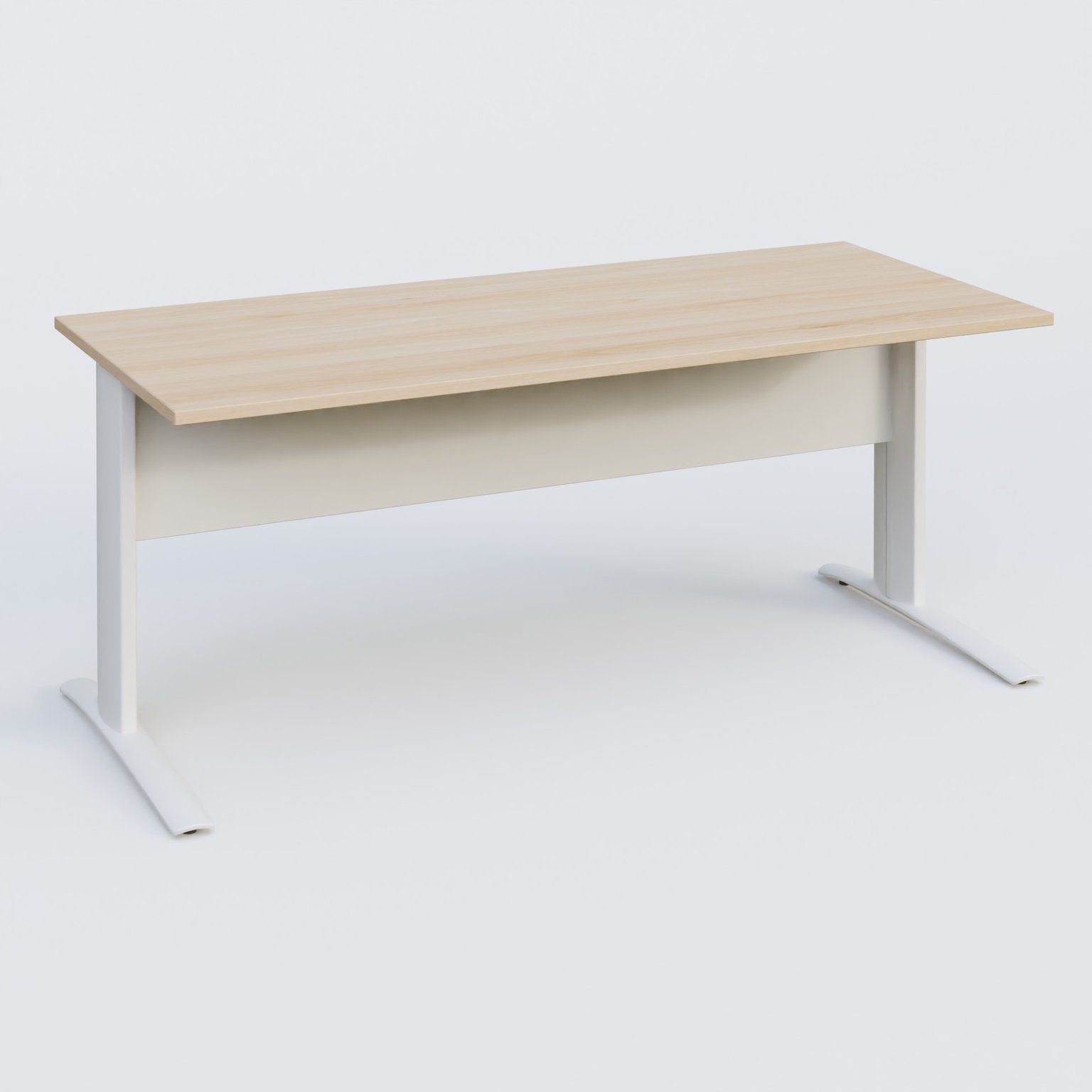 K1 Plateau droit 180x80 avec voile de fond métal. Plateau Hêtre et pietement Blanc