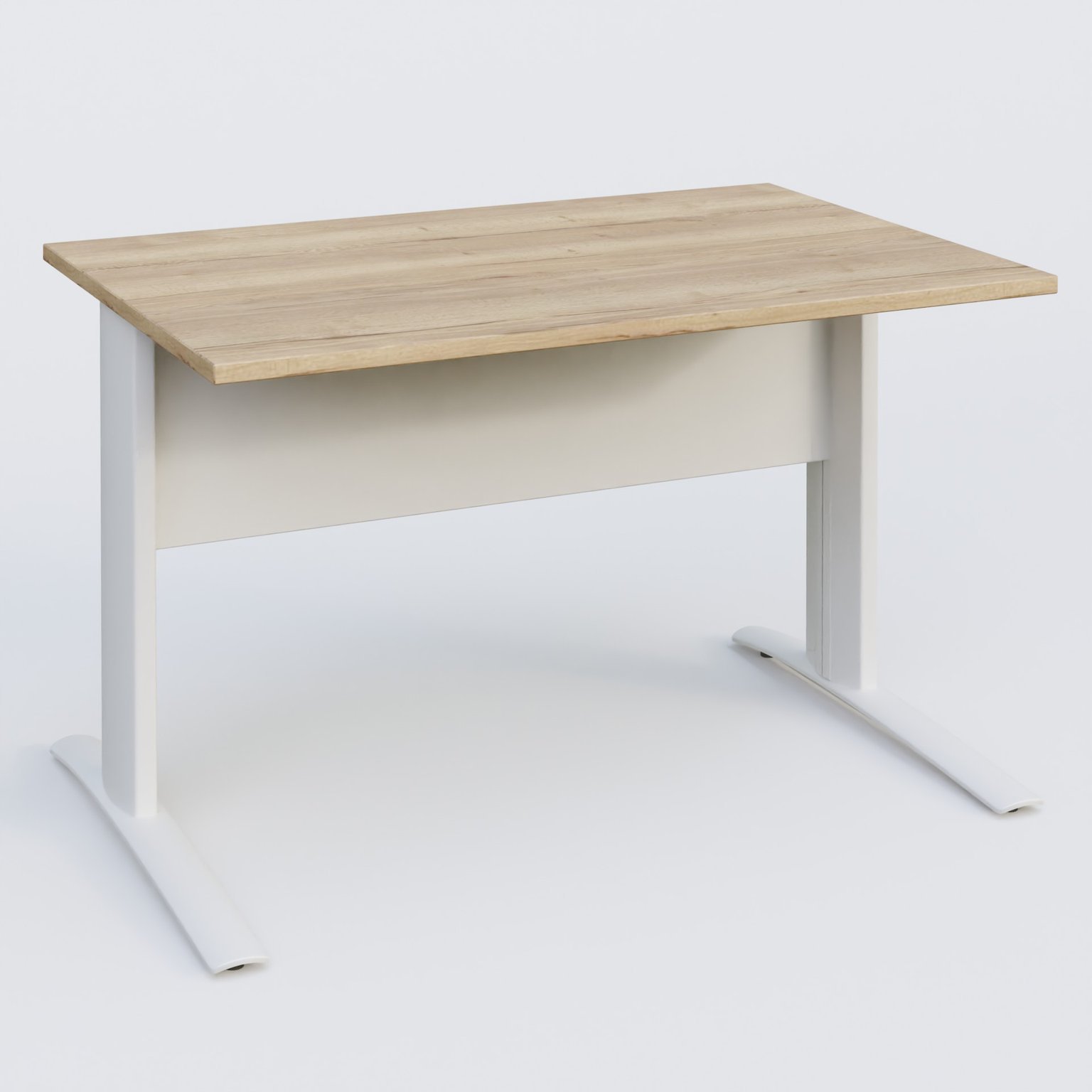 K1 Plateau droit 120x80 avec voile de fond métal. Plateau Chêne naturel et pietement Blanc