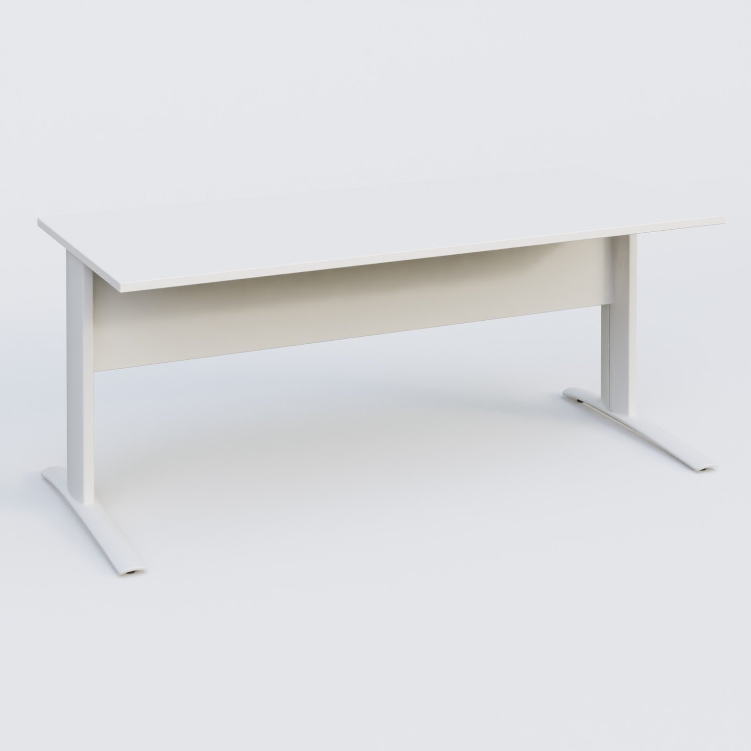 K1 Plateau droit 180x80 avec voile de fond métal. Plateau Blanc et pietement Blanc