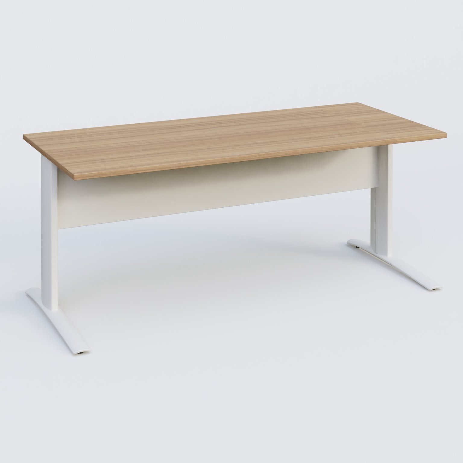 K1 Plateau droit 180x80 avec voile de fond métal. Plateau Noyer et pietement Blanc