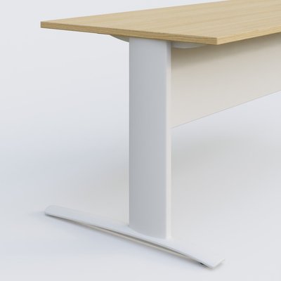 Gamme K1 - Plans droits - K1 Plateau droit 120x80 avec voile de fond métal. Plateau Chêne clair et pietement Blanc