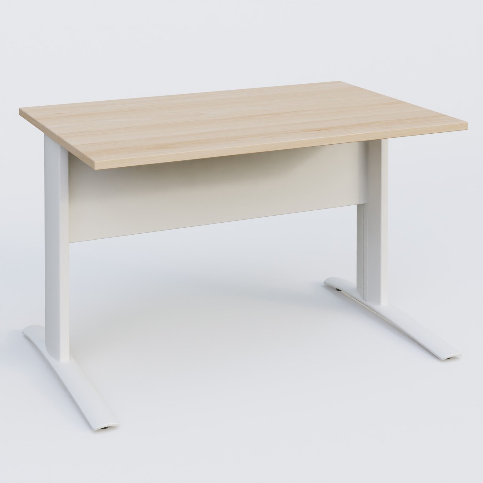 K1 Plateau droit 120x80 avec voile de fond métal. Plateau Hêtre et pietement Blanc