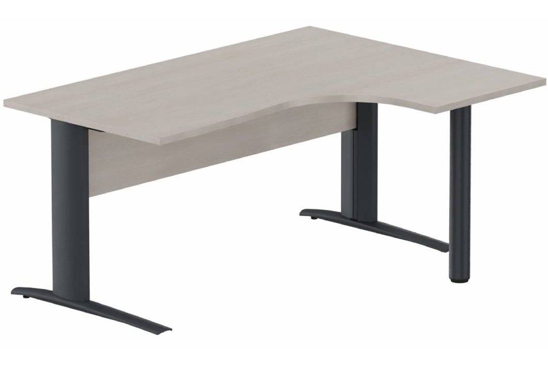K1 VDF BOIS Compact 90° asymétrique 180x120x80/60cm retour à droite sur pied de soutien, plateau acacia, structure anthracite