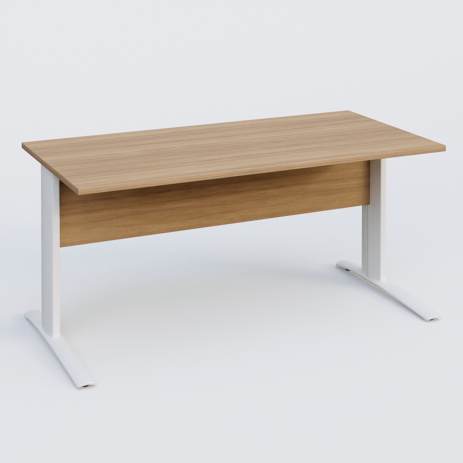 K1 Plateau droit 160x80 avec voile de fond bois. Plateau Noyer et pietement Blanc