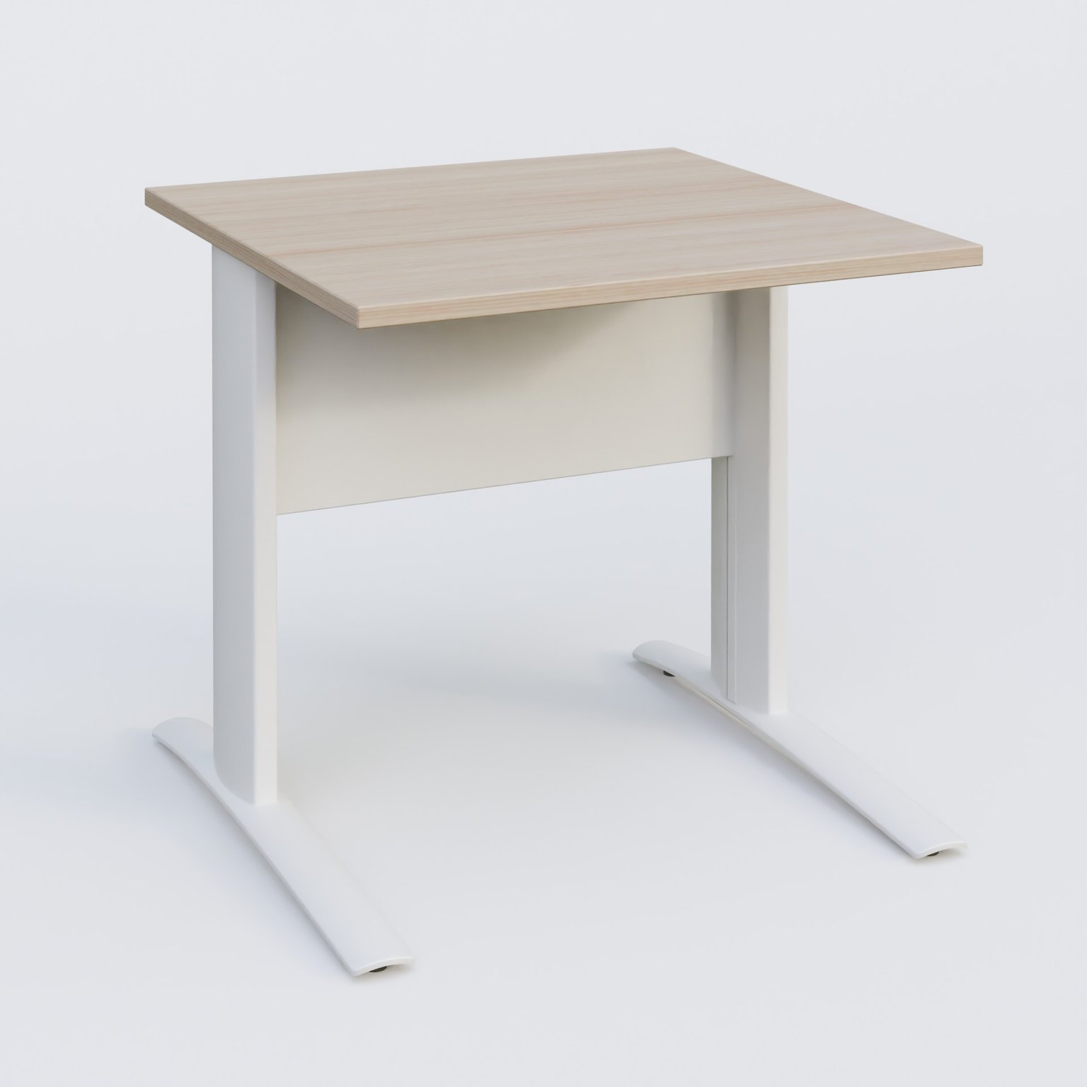 K1 Plateau droit 80x80 avec voile de fond métal. Plateau Acacia et pietement Blanc