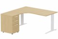 k1 Poutre -  Plan compact 90° asymétrique 180x162x80 / 60cm avec caisson HB bois 3 tiroirs - retour à gauche -