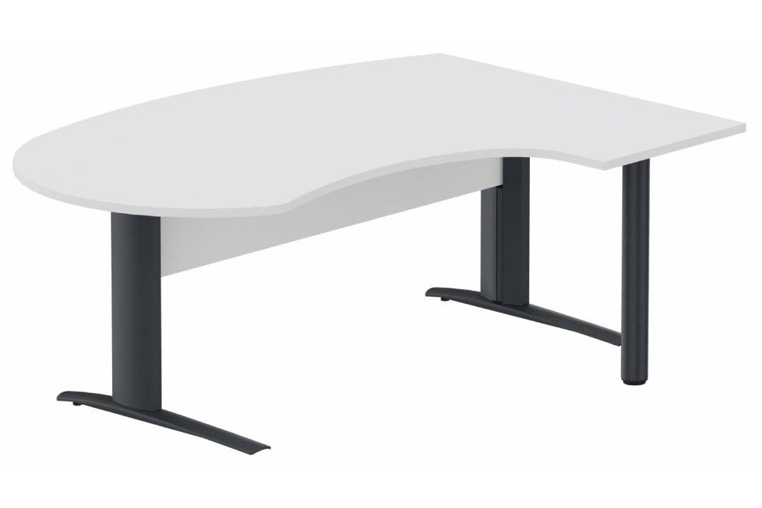 K1 VDF bois compact 90° manager 190x141x104x60cm sur pied de soutien, plateau blanc, structure anthracite