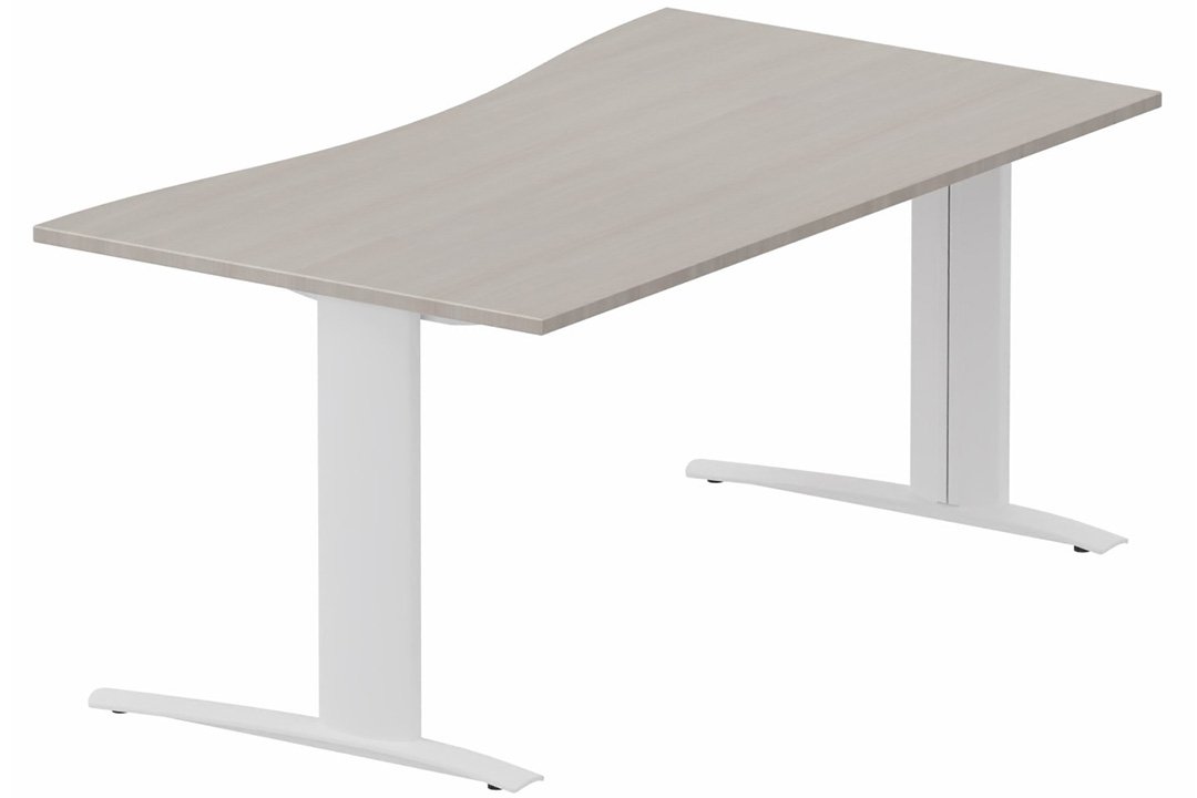Plan vague symétrique, structure poutre, 160x90x80cm, plateau acacia, structure blanc