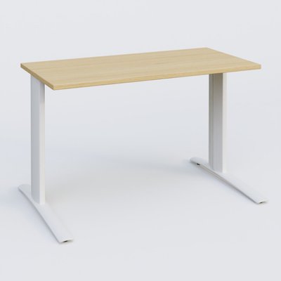 Gamme K1 - Plans droits - K1 Plateau droit 120x60 pieds fixe. Plateau Chêne clair et pietement Blanc