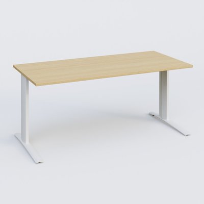 Gamme K1 - Plans droits - K1 Plateau droit 160x80 pieds fixe. Plateau Chêne clair et pietement Blanc