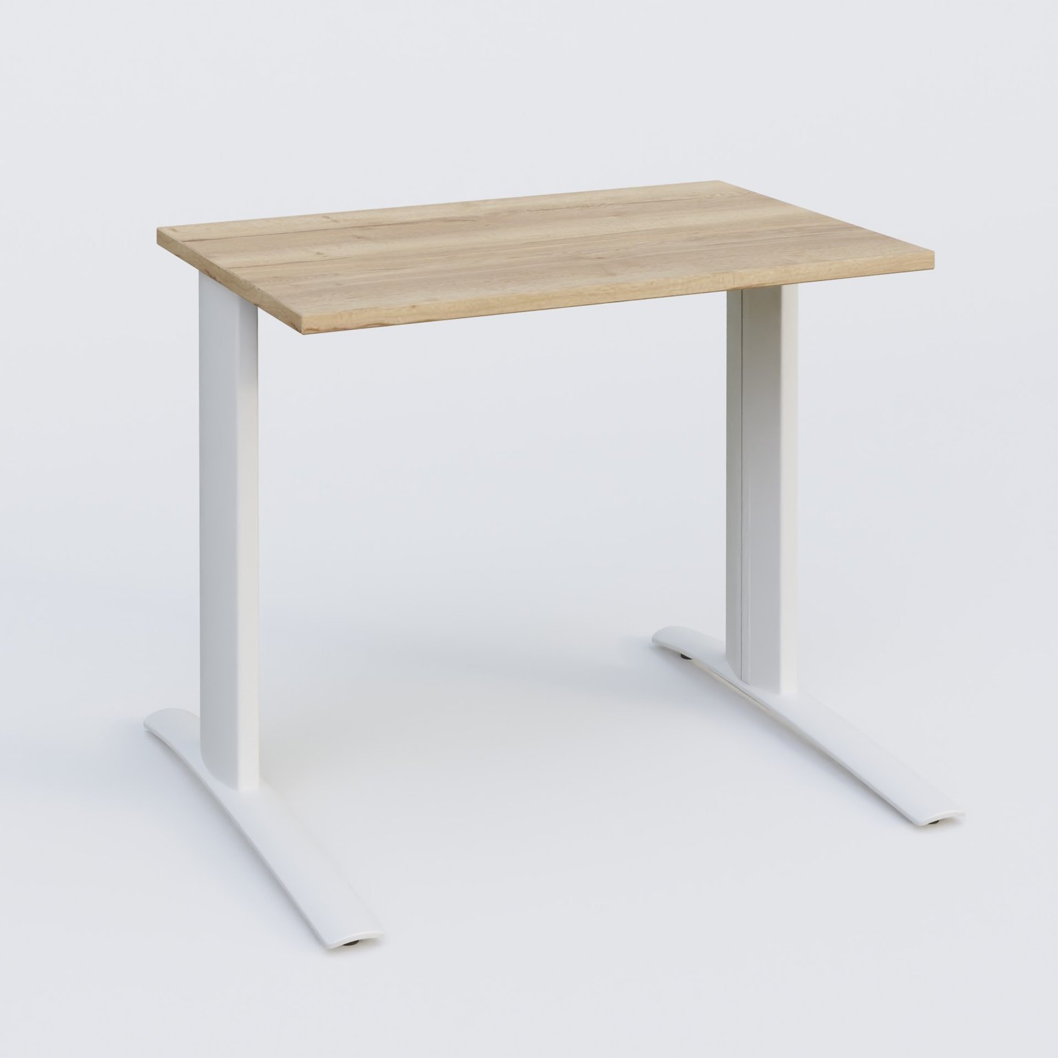 K1 Plateau droit 80x60 pieds fixe. Plateau Chêne naturel et pietement Blanc