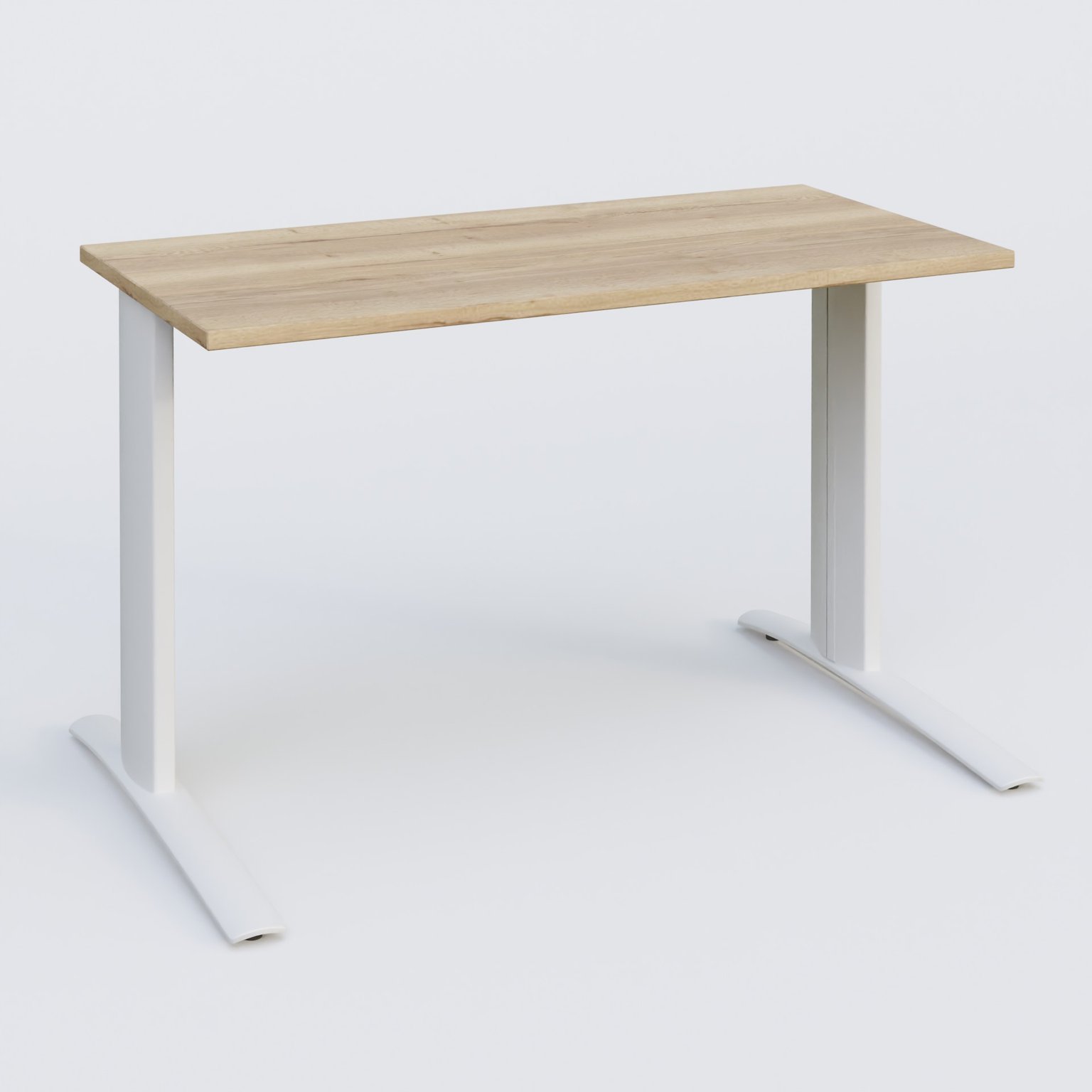 K1 Plateau droit 120x60 pieds fixe. Plateau Chêne naturel et pietement Blanc