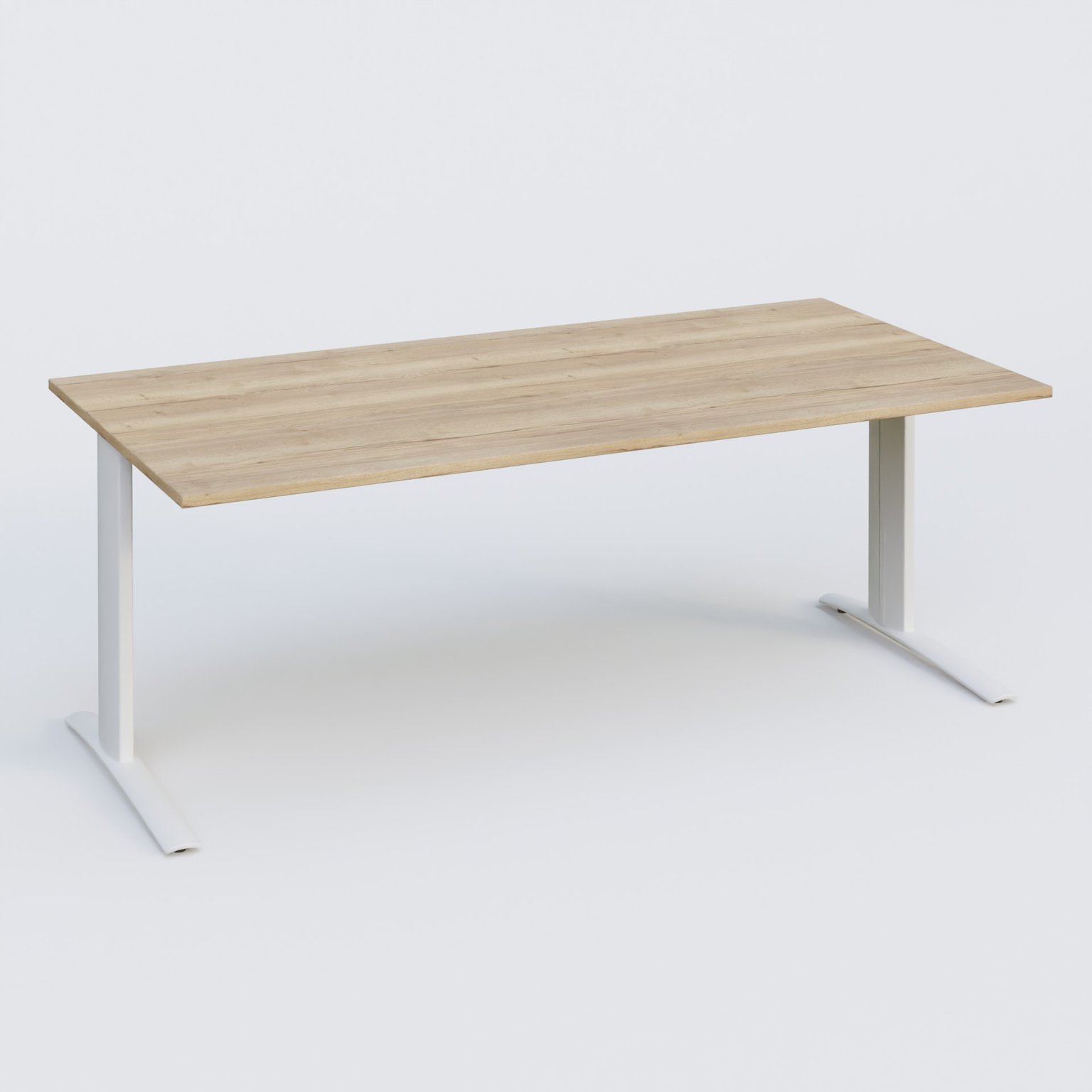 K1 Plateau droit 200x100 pieds fixe. Plateau Chêne naturel et pietement Blanc