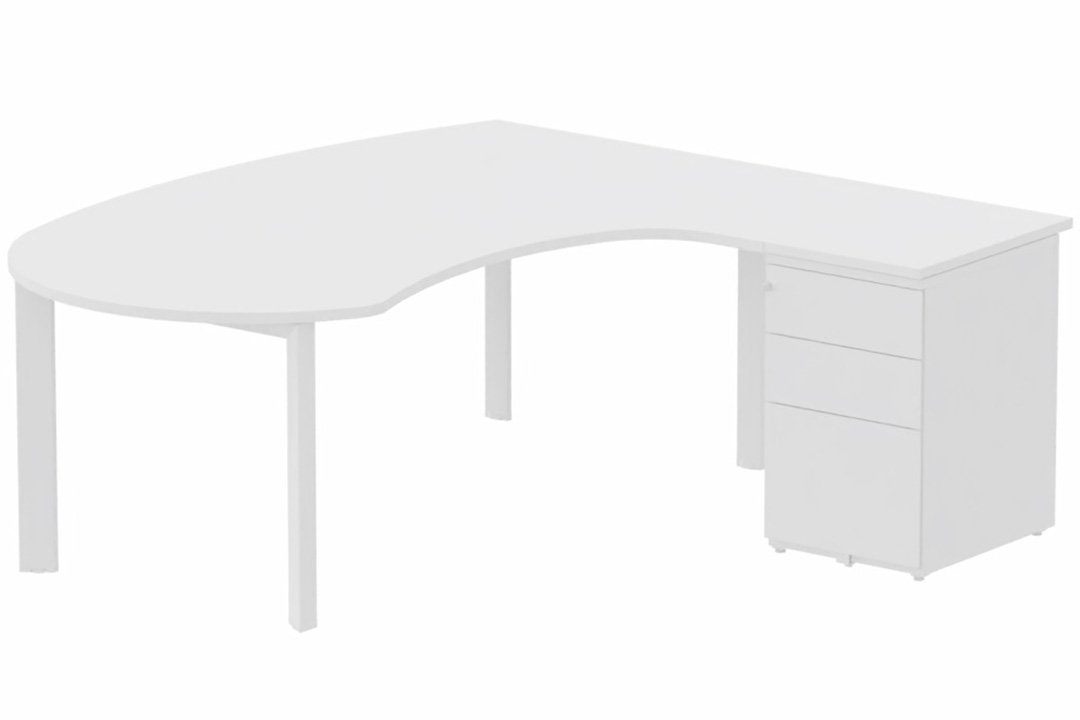 K7 compact 90° manager 190x141x104x60cm sur caisson HB métal 3 tiroirs, plateau blanc, structure blanc