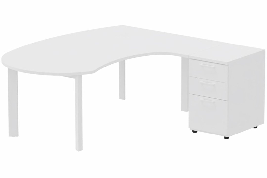 K7 compact 90° manager 190x141x104x60cm sur caisson HB mélamine 3 tiroirs, plateau blanc, structure blanc