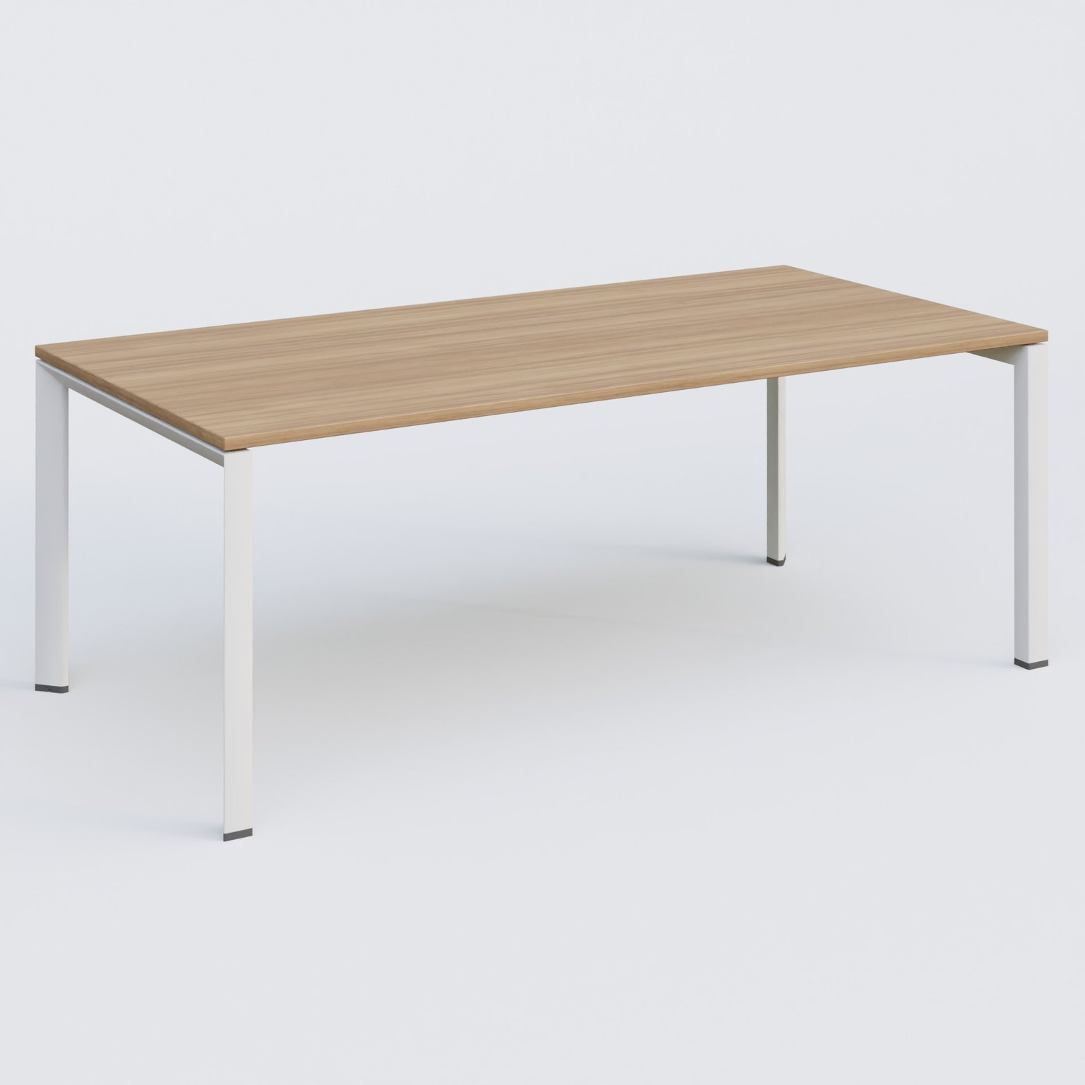 K7 plan droit 200*100 sur pieds fixe. Plateau Noyer et pietement Blanc