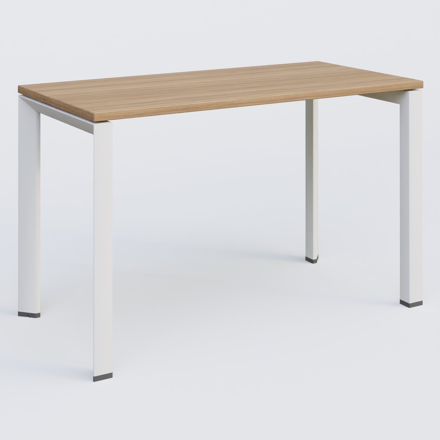 K7 plan droit 120*60 sur pieds fixe. Plateau Noyer et pietement Blanc
