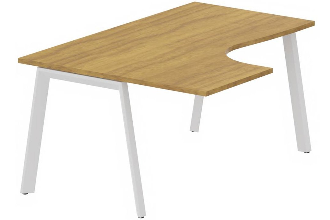 K8 Plan compact 90° asymétrique 180x120x80/ 60cm sur pied de soutien - retour à gauche -Finitions : PLATEAUX: NOYER (NO) / PIETEMENTS: BLANC (BL)