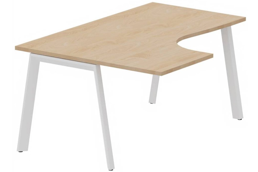Plan compact 90° asymétrique 160 x 120 x 80 / 60 cm, plateau hêtre, structure blanc