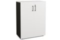 Armoire mélamine H102XL100 cm portes bois, Finitions= Top de finition : NOIR / Corps d'armoire et tablettes : Blanc (BL)/ Façade : BLANC, poignées noires