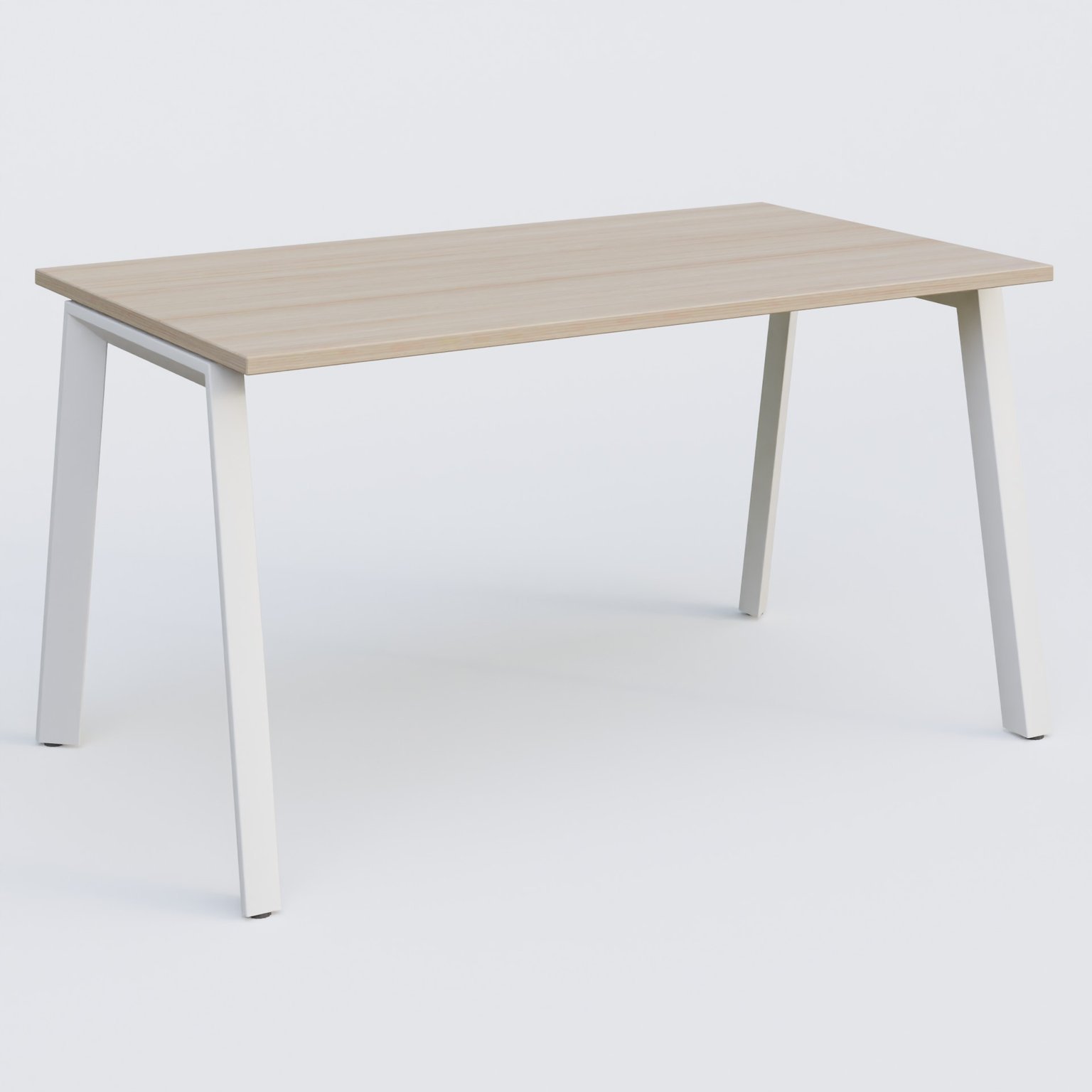 K8 plan droit 140*80 sur pieds fixe. Plateau Acacia et pietement Blanc