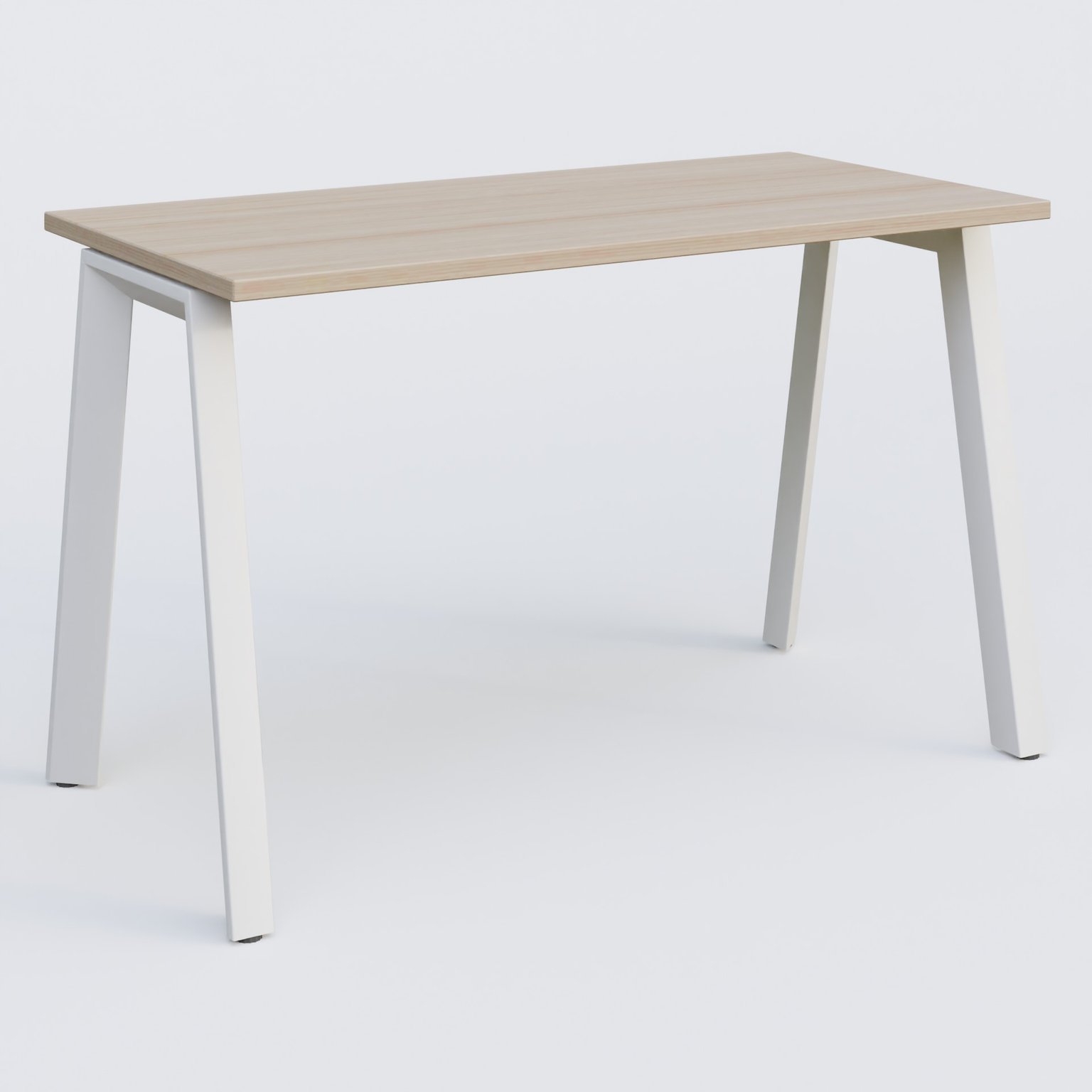 K8 plan droit 120*60 sur pieds fixe. Plateau Acacia et pietement Blanc