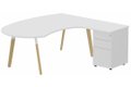 K8Wood Plan compact 90° asymétrique Manager 190x183x104x60cm avec caisson HB métal 3 tiroirs - retour à droite