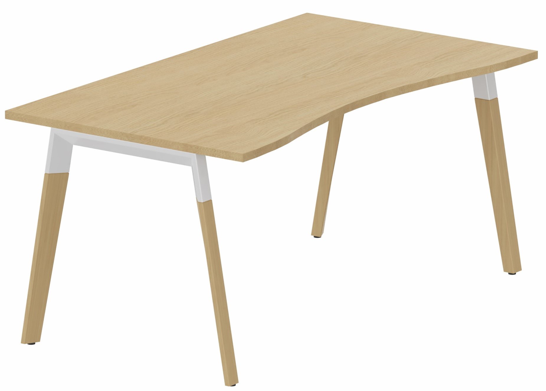 K8Wood Plan vague symétrique 180x90x80 -plateau chêne, piétement blanc / bois
