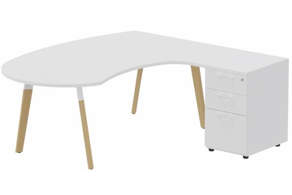 Gamme K8 Wood - Plans compacts  - K8Wood Plan compact 90° asymétrique Manager 190x183x104/60cm avec caisson HB bois 3 tiroirs - retour à droite