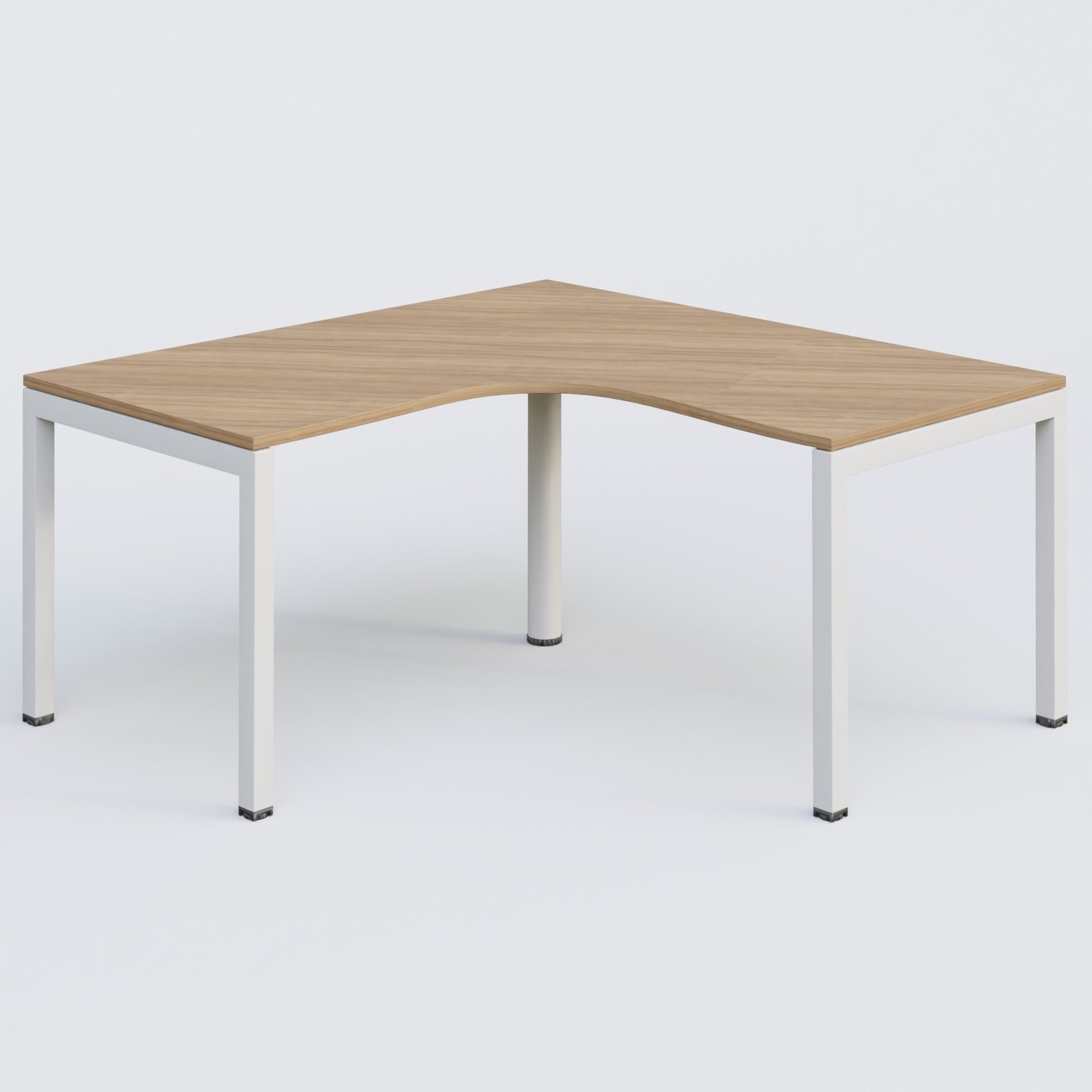 Bureau compact L 160/160 P 80/80 gamme K3. Plateau Noyer et pietement Blanc.