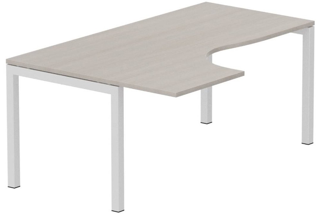 Plan Compact 90° asymétrique 180x120x80/60cm retour à gauche, plateau acacia, structure blanc