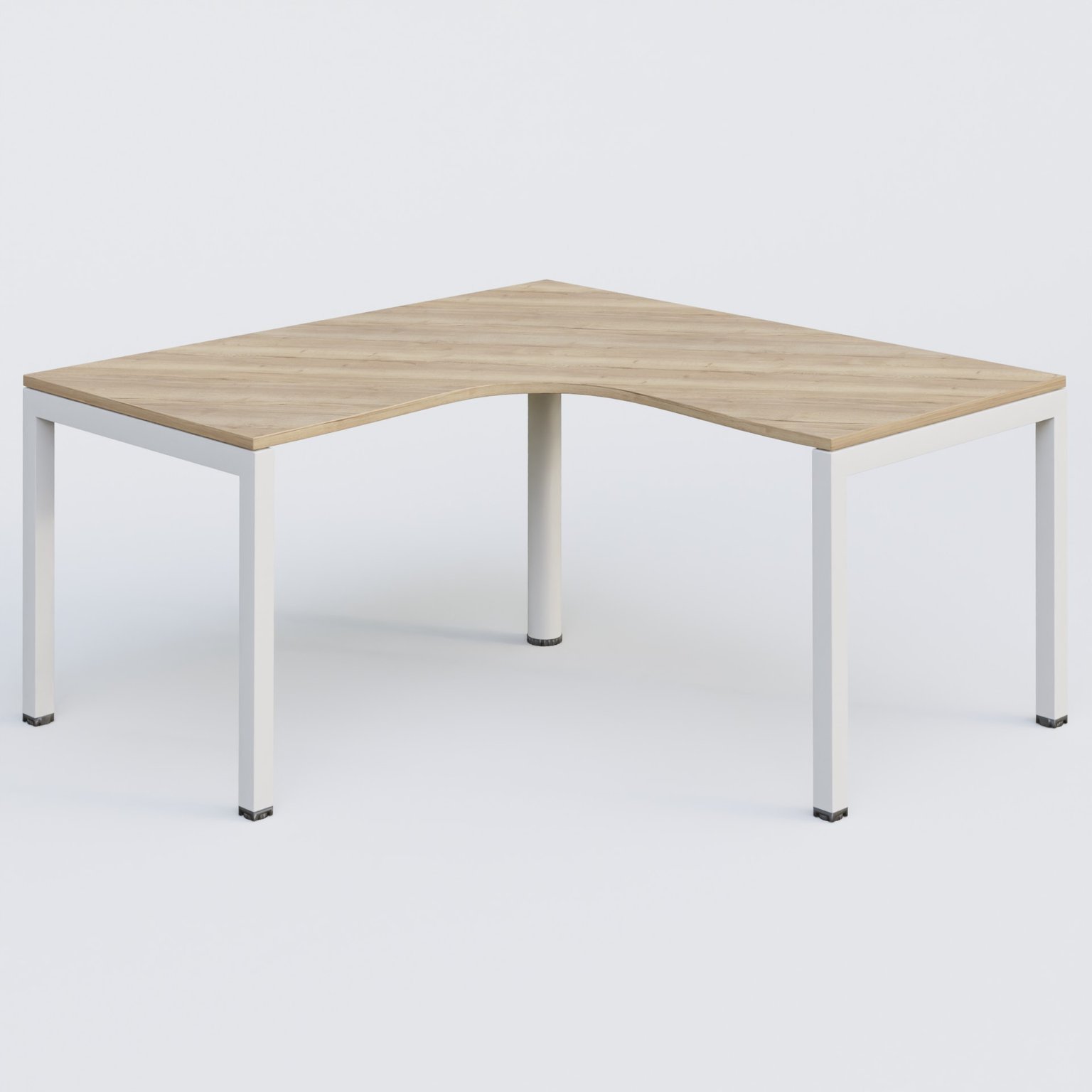 Bureau compact L 160/160 P 80/80 gamme K3. Plateau Chêne naturel et pietement Blanc.