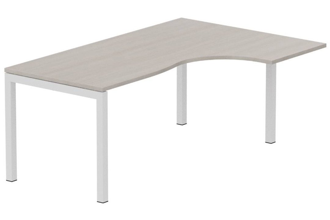 Plan Compact 90° asymétrique 180x120x80/60cm retour à droite, plateau acacia, structure blanc