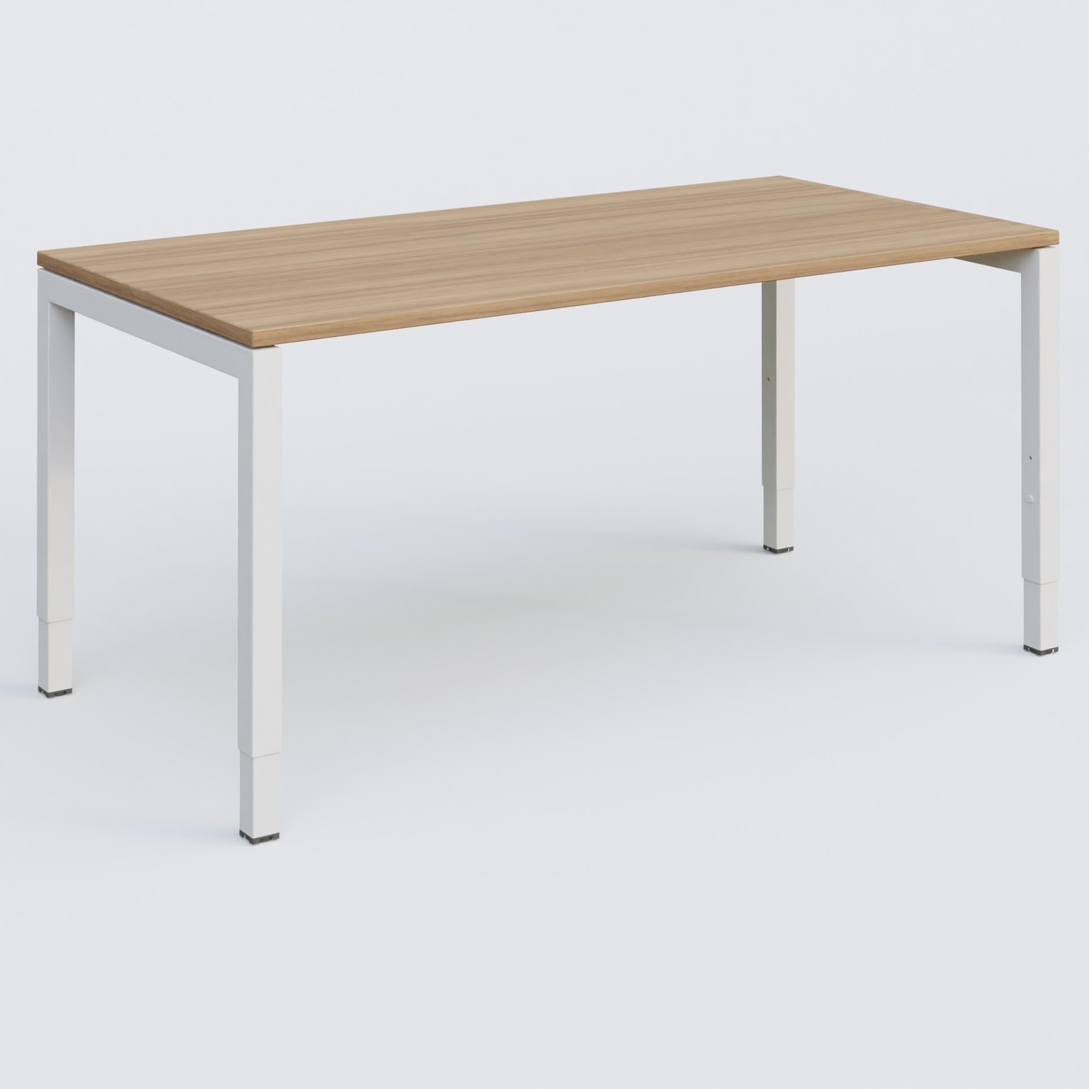 Bureau droit gamme K3 160-80 cm hauteur réglable. Plateau Noyer et pietement Blanc.