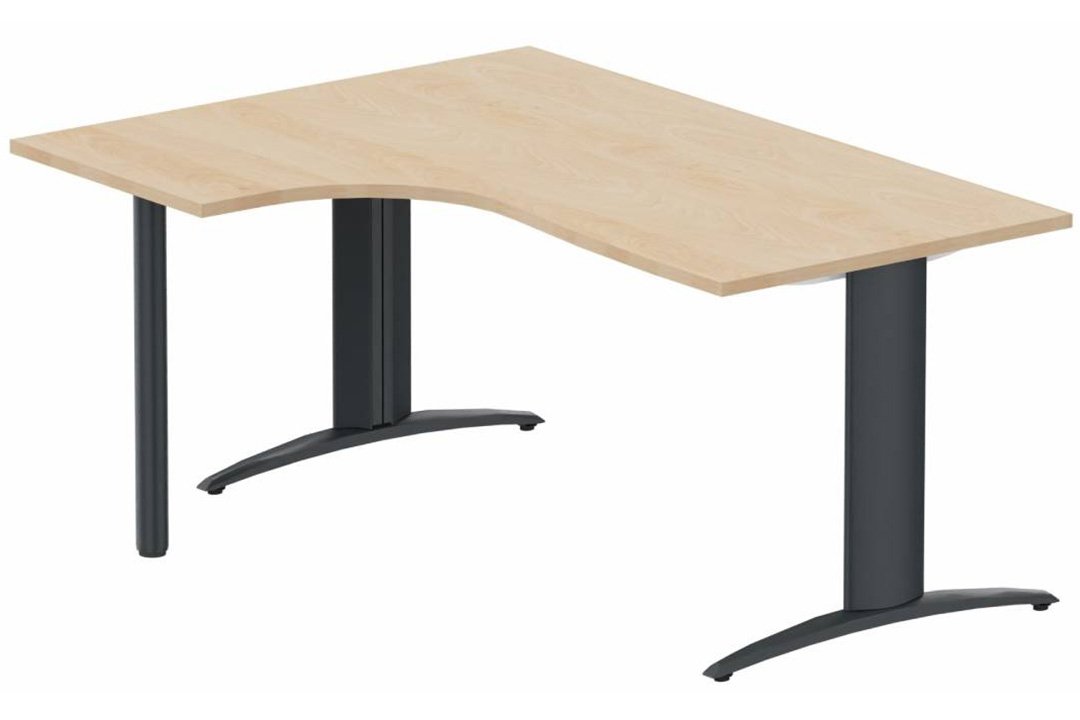 Plan Compact 90° asymétrique 180x120x80/60cm retour à gauche sur pied de soutien hêtre/anthracite