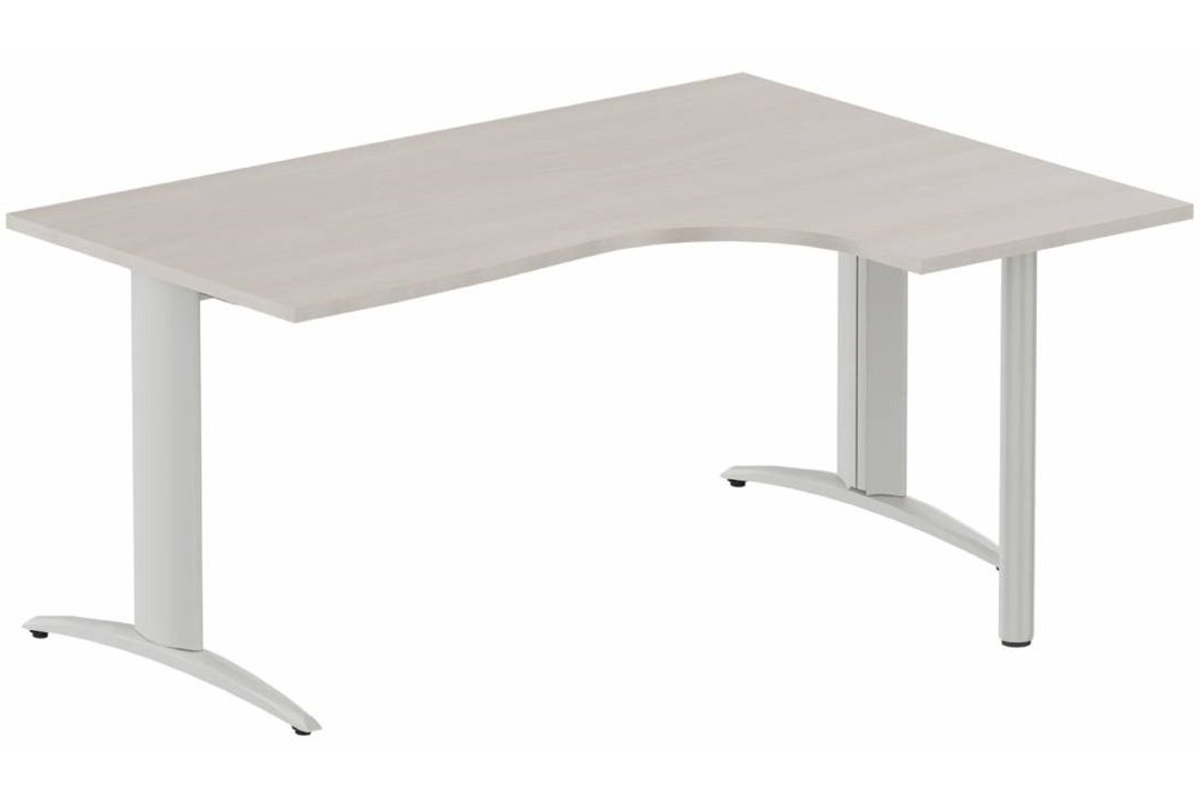 Plan Compact 90° asymétrique 180x120x80/60cm retour à droite sur pied de soutien, plateau acacia, structure aluminium