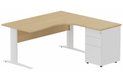 K1 Voile de fond Bois - Plan compact 90° asymétrique 180x162x80/60cm avec caisson HB métal 3 tiroirs - retour à droite
