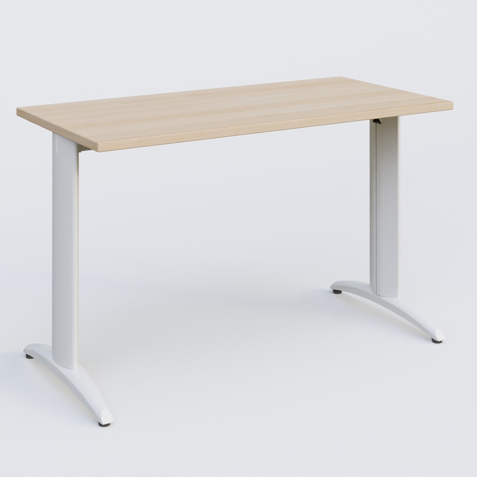 K2 Plateau droit 120x60 pieds fixe. Plateau Hêtre et pietement Blanc.