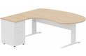K1 VDF métal compact 90° manager 190x141x104x60cm sur caisson HB métal 3 tiroirs, plateau hêtre, structure blanc