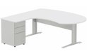 K1 VDF métal compact 90° manager 190x141x104x60cm sur caisson HB métal 3 tiroirs, plateau blanc, structure aluminium