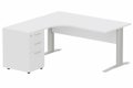 K1 VDF BOIS Compact 90° asymétrique 160x162x80/60cm retour à gauche avec caisson HB bois 3 tiroirs blanc/aluminium - sur dél